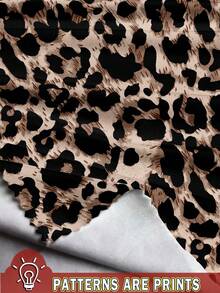 SHEIN LUNE 2pcs/Set Casual Loose Round Neck Full Print Leopard Pattern Skirt And Top Set, Suitable For Plus Size Women In Autumn And Winter Skirt Two Pieces Set