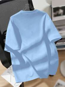 SHEIN EZwear 女款休闲宽松蓝色五角星图案圆领短袖T恤，夏季 - 藍色 - 查看 2