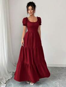 Elenzga Elenzga Women's Elegant Long Dress With Unique Collar, Multi-Layer Patchwork, Ruffle Trim, Slimming Design/Draped/Tiered Layer/Holiday Outfits /Bohemian/Romantic-Floral/Vacation Casual