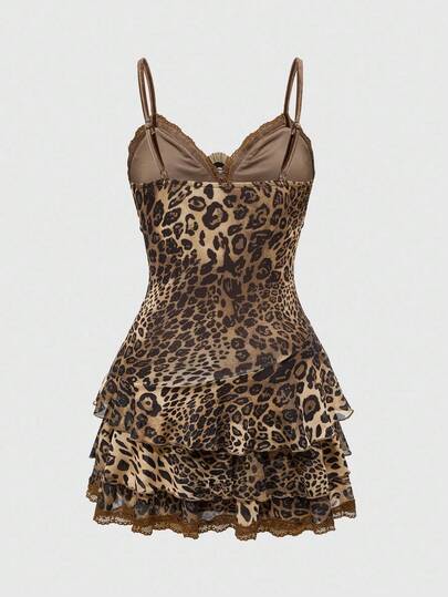 Hippie Vintage Western Cowboy Hippie Velvet Patchwork Leopard Print Asymmetrical Hem Slip Dress