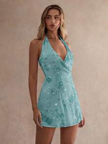 Glamine Vestido mini con lentejuelas y espalda descubierta, ropa de mujer para verano y otoño, de vuelta al colegio