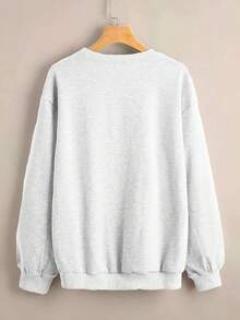EMERY ROSE Sweatshirt Leher Bulat Motif Leopard yang Nyaman untuk Wanita Ukuran Plus dan Pullover Longgar dengan Cetakan Huruf untuk Musim Gugur/Musim Dingin/Halloween - Light Grey - View 2