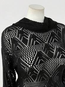 Sweetra Nuevo suéter versátil de cuello alto, hueco, punk, retro de manga larga - Negro - Ver 4