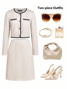 Ellevyn Women's Elegant Two Pieces Outfit, Blazer And Skirt Set, French Chic Design, Suitable For Autumn Business Casual Woman Old Money Style Women Fall Women Clothes Teacher Outfits For Women Office Outfits For Women School Clothes Fall Clothes Office Outfits For Women Old Money Style Women Work Outfits For Women Set Outfit For Women