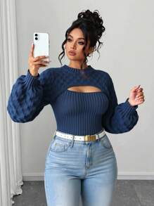 Elenzga Áo len chui đầu cỡ lớn, kiểu dáng giản dị và thời trang, thích hợp mặc hàng ngày, áo len chui đầu mùa đông và mùa thu. - Màu xanh hải quân - Xem 1