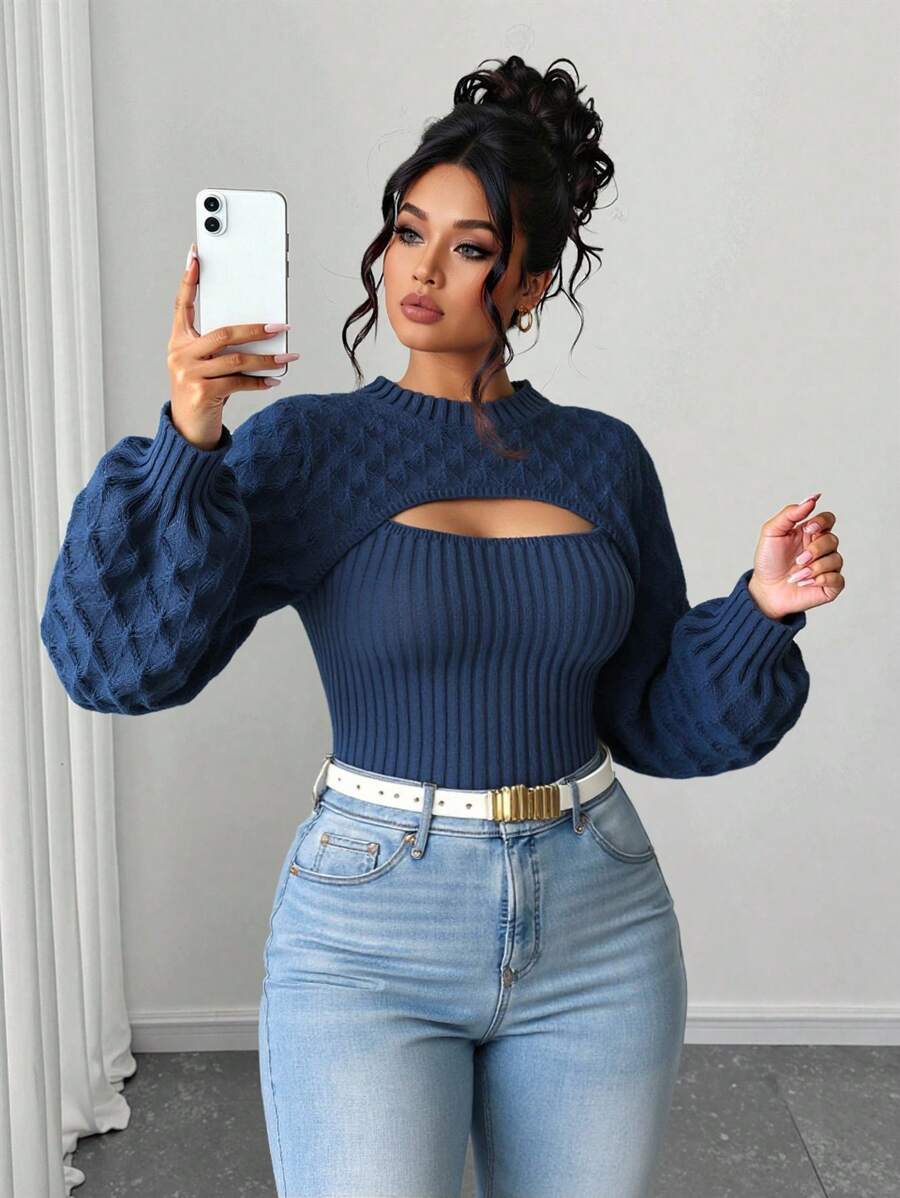 Elenzga Áo len chui đầu cỡ lớn, kiểu dáng giản dị và thời trang, thích hợp mặc hàng ngày, áo len chui đầu mùa đông và mùa thu. - Màu xanh hải quân - Xem 1