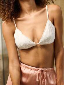 lacRébo White Lace Button Front Opening Triangle Bra Sexy Bra White Bra - Beige - View 3