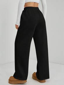 SHEIN PETITE Women's Fall Pebble Detail Straight-Leg Sweatpants - Black - View 2