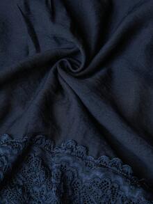 Rosumi 大码女装优雅休闲V领褶皱撞色蕾丝喇叭袖宽松优雅衬衫蓝色大码上衣大码波西米亚风上衣女装秋季服装大码秋季上衣女装波西米亚风服装 - 藏蓝色 - 查看 7