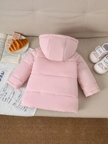 SHEIN Playful Pals Baby Girl Autumn&Winter Coat Casual Style Long Sleeve Warmer Jacket Baby Girl Jacket Winter Fall - Pink - View 2