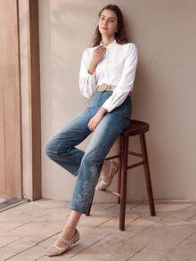 MOTF PREMIUM BLUSA CON BOTONES Y BORDADO - Blanco - Ver 6