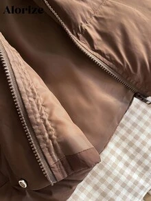 Tween Girls' Casual All-Match Versatile Brown Winter Coat, Short Length High Collar Hooded Girls Brown Jacket Girls Winter Jacket - Mocha Brown - View 5