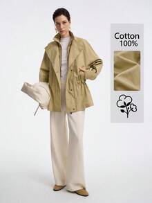 Aalyst Veste femme automne/hiver en coton à chevrons, élégante, style urbain, décontractée, pour le bureau, la rentrée scolaire, double épaisseur, col montant, fermeture éclair sur le devant, manches raglan, devant central, 4 boutons, double boutonnage, cordon de serrage à la taille, coupe trapèze.