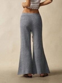 Bohemela BOHO Women's Drawstring Waist Floral Chiffon Wide Leg Knit Pants In Fall/Winter - Grey - View 6