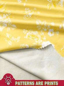 SHEIN MOD 休闲简约黄色花卉全印花收腰飘逸连衣裙，适合夏季 - 彩色 - 查看 3