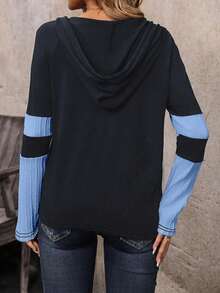 EMERY ROSE 连帽拼色休闲长袖T恤图案T恤女款春季上衣