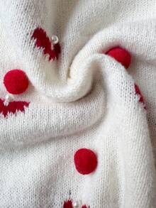 Selianne Women's Casual Heart-Shaped Faux Pearl Crew Neck Raglan Sleeve Sweater, Autumn - White - View 6