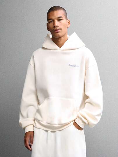  SUMWON 秋冬休闲抽绳连帽衫，常规版型，罗纹袖口，长袖，街头风，带中央口袋，纯色