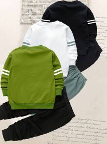 SHEIN 6 件套年轻男孩休闲运动学院街头可爱 76 数字和字母运动衫 + 裤子，适合日常穿着、上学、郊游、运动、春秋 - 彩色 - 查看 2