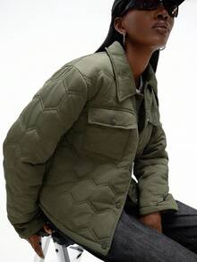 Aveloria GENKIRA Shirt Collar Casual Jacket, Fashion Pocket Padded Coat, Lightweight Outerwear Fall Winter Cloth For Women - Army Green - View 6
