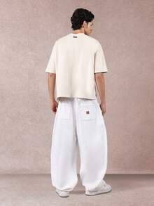 SUMWON Wide Leg Carpenter Jeans Baggy Fit Streetwear White Denim Pants With Contrast Stitching Utility Work Wear Panel Details Fall Winter Fashion