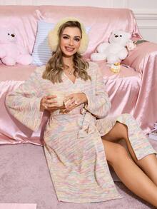 Casual Cotton Waist Tie Long Sleeve Loose Women Robe, Fall, Cozy Outfits - Multicolor - View 5