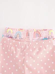 Cozy Pixies 4 件套女婴舒适睡衣套装 - 波尔卡圆点、彩虹、心形印花圆领长袖上衣和松紧腰长裤 - 淺粉色 - 查看 7