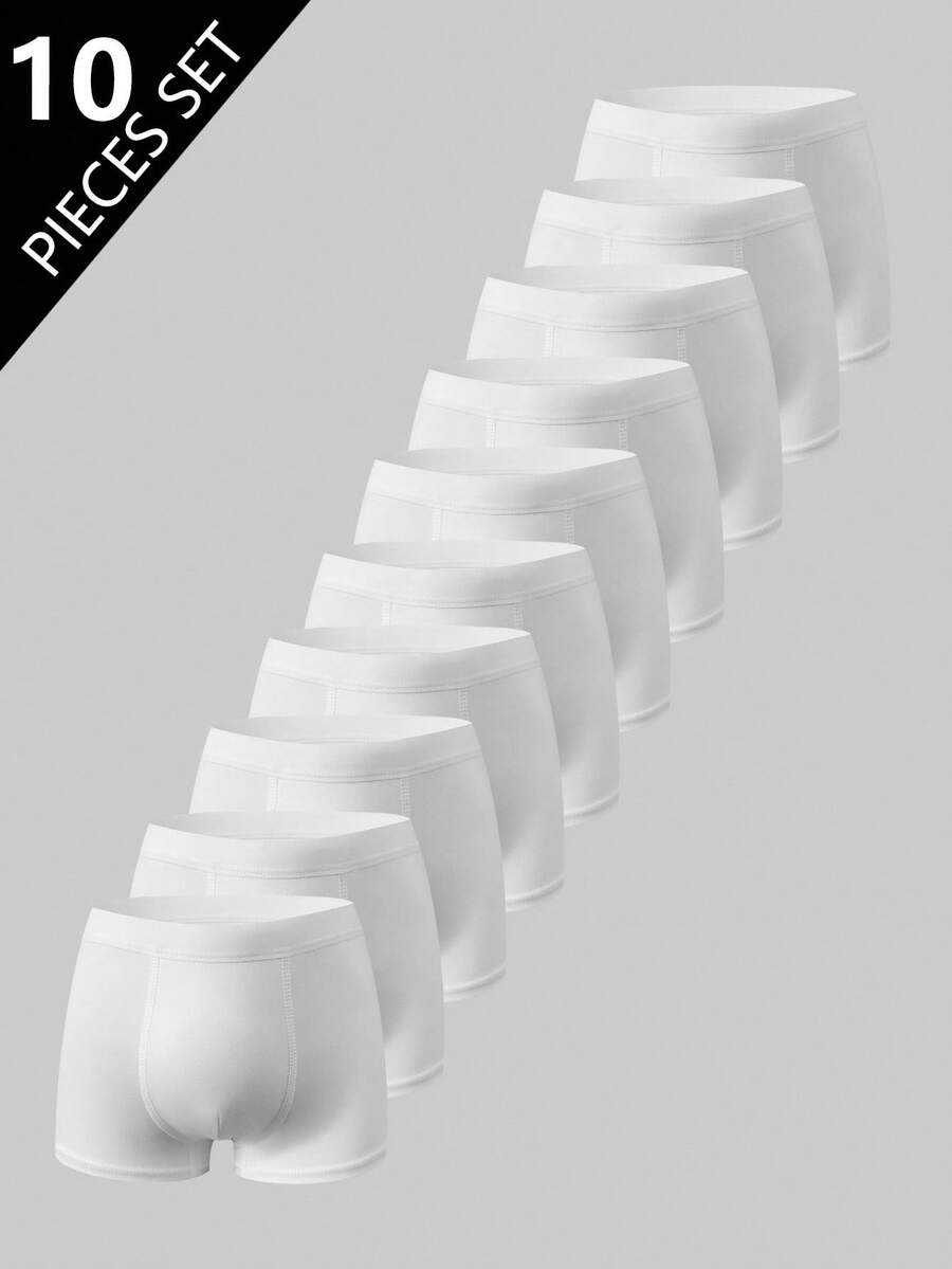 10条装男童纯白色基本款休闲简约棉质柔软舒适三角裤内裤 - 白色 - 查看 1