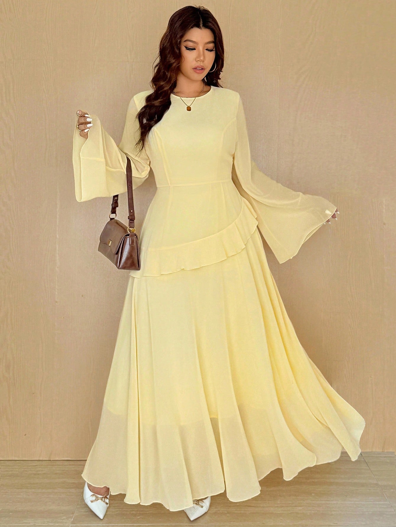 Vionelle فستان نسائي أنيق ذو لون أحادي للمقاسات ال...