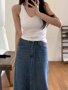 DAZY Hong Kong Style U-Neck Spaghetti Strap Camisole, Fitted Sleeveless Crop Top For Women Going Out Tops - White - View 7