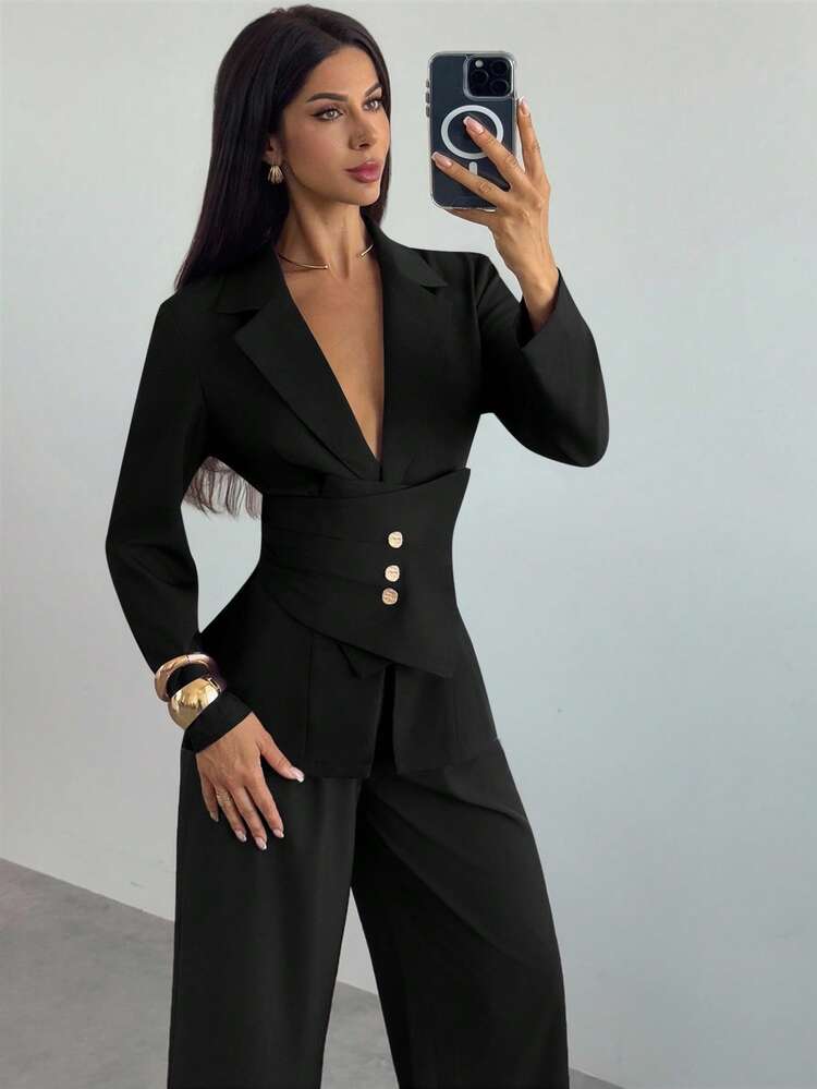Firerie Blazer ajusté élégant pour femme de bureau - Noir - Voir 4