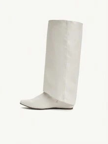CUCCOO CHICEST Women's Fashionable Versatile Solid Color Knee-High Boots - White - View 12