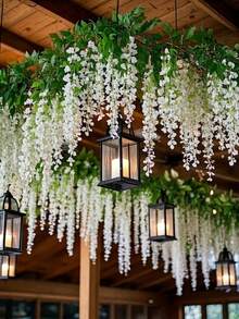 10/20 件人造紫藤花，3.75 英尺人造花绳，假吊花，丝绸紫藤花环，婚礼派对家居装饰，绿墙天花板花装饰，完美的婚礼悬挂装饰，适合派对、生日和家庭 - 彩色 - 查看 2