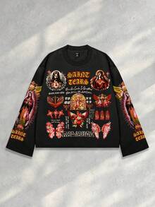 ROMWE MEN Street Life Herren Streetwear Grafik Muster Pullover Hoodie, geeignet für Frühling/Sommer - Schwarz - Übersicht 5