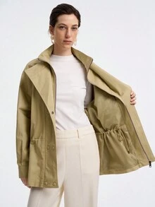 Aalyst Veste femme automne/hiver en coton à chevrons, élégante, style urbain, décontractée, pour le bureau, la rentrée scolaire, double épaisseur, col montant, fermeture éclair sur le devant, manches raglan, devant central, 4 boutons, double boutonnage, cordon de serrage à la taille, coupe trapèze.