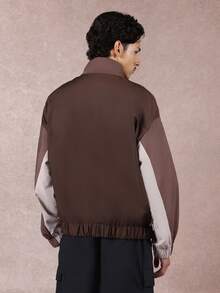 SUMWON Oversized Farbblock Windjacke mit Stehkragen, durchgehender Reißverschluss, leicht für Herbst und Frühling, mit elastischen Bündchen und Saum, moderner Streetwear-Stil - Verschiedenfarbig - Übersicht 3