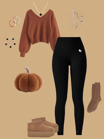 SHEIN Plus Size Women Knight Print Elastic Waist Casual Leggings
