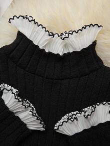 Franclia 休闲拼色立领修身毛衣，秋冬 - 黑色 - 查看 3