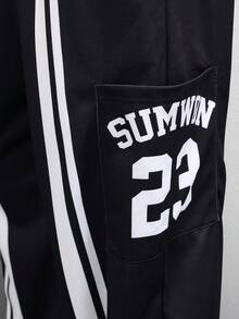SUMWON 侧条纹运动裤 宽松休闲街头风抽绳裤 运动性能裤 时尚宣言 宽松版型 - 黑色 - 查看 8