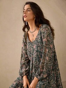 Wildy Conjunto informal bohemio con estampado floral suelto para maestras - Multicolor - Ver 7