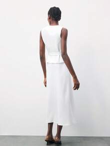 Maija 2025 Otoño/Invierno Nuevo Falda línea A con cuello en V blanco, abotonadura frontal, cinturón ajustable, estilo vintage, urbano, casual, romántico de los 90, apto para fiesta de Acción de Gracias, playa, graduación, boda, cita, fiesta, concierto, brunch, aeropuerto - Blanco - Ver 3