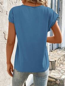 SHEIN LUNE Women's Casual Versatile Solid Color Round Neck T-Shirt - Blue - View 2