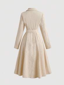 SHEIN MOD 杏色灯芯绒中长连衣裙，翻领配腰带，秋季连衣裙，西部风格女装，复古风，冬装，优雅女装，外出连衣裙，冬季连衣裙，万圣节，乡村音乐会服装 - 杏色 - 查看 2