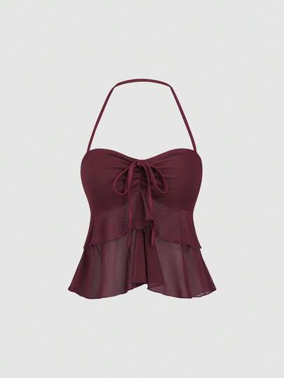 Sweetra Damski top w jednolitym kolorze, prosty, do noszenia na co dzień, z dekoltem halter, rok produkcji 2000