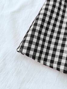 SHEIN Tween Girl Casual Minimalist Comfortable Plaid Back Strap Shirt Blouses For Girls Girls Babydoll Top Girls Checkered Top Shirts For Tween Girls Black And White - Black and White - View 7