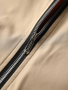 Manfinity Homme Áo khoác nam tay dài cổ khóa kéo phối màu tương phản kiểu dáng bóng chày mùa thu. - Màu Khaki - Xem 6