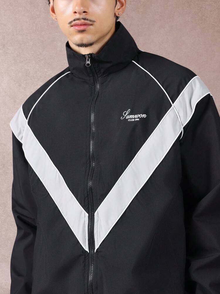 Full Zip Track Jacket With Contrast V Stripe Design
