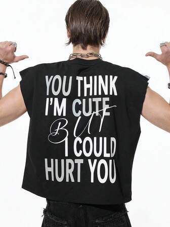 Grunge Punk Débardeur casual ample à imprimé slogan pour hommes