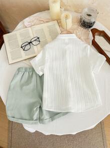SHEIN Bộ quần áo và quần short thoải mái thoáng khí cho bé trai LMoss Kids - trắng - Xem 2