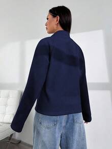 Flirla Women's Casual Daily Sports Minimalist Solid Color High Neck Raglan Sleeve Zip-Up Fleece Jacket, Autumn